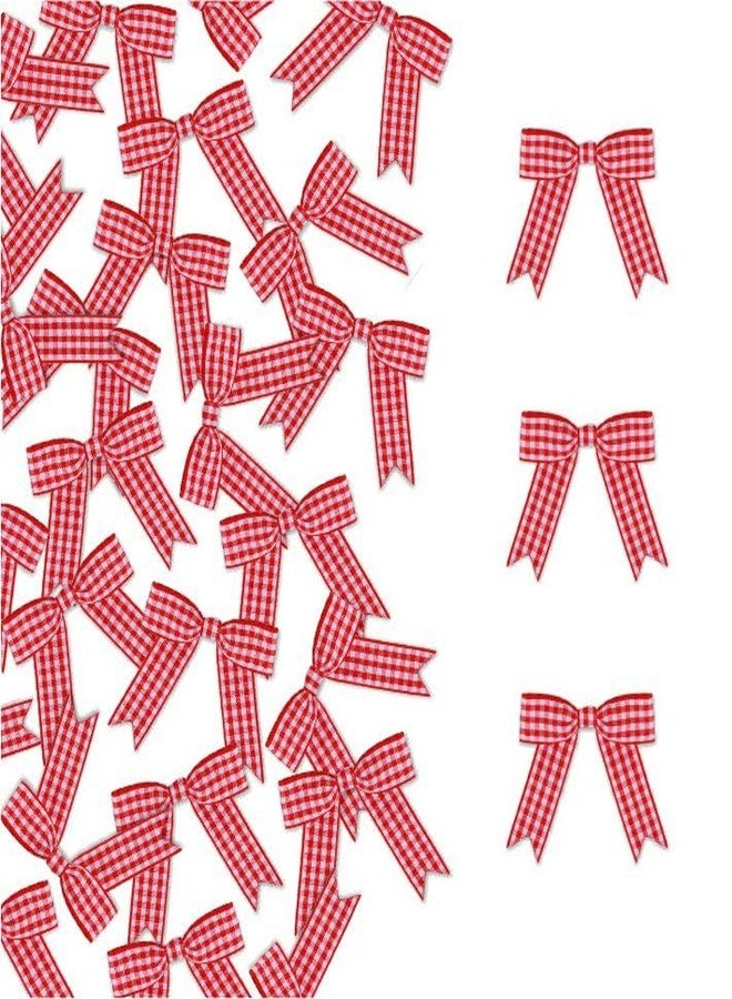 Meseey 50 Pcs Gingham Ribbon Bows 2.5 Inch Buffalo Plaid Premade Twist Tie Bows for Gift Wrapping, Wedding, Baby Shower, Birthday Party, Party Decorations, DIY Craft (Red White) - Image 1